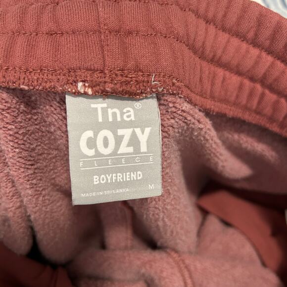 TNA Cozy Fleece Boyfriend Shorts Medium Red Drawstring Mid Thigh Lounge Gym - Picture 6 of 7